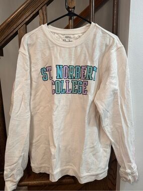 St. Norbert College Kids Long Sleeve Waffle Top - White with Pastel Print